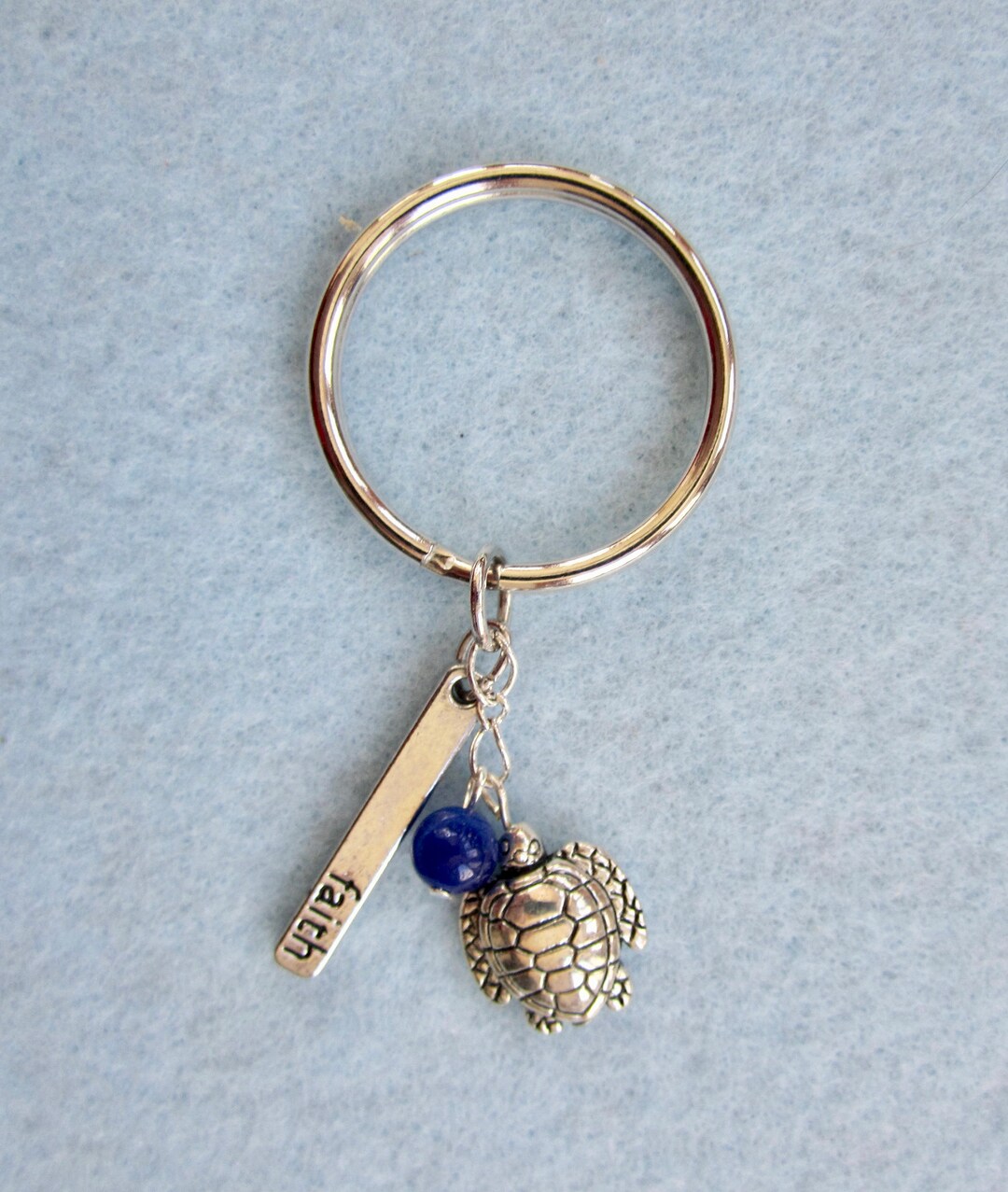Hawaiian honu Key Ring Key Ring With Hawaiian honu, Blue Glass Bead ...