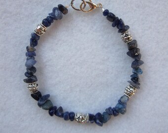 Lapis Bracelet - Blue Bracelet - Denim Blue Bracelet - Bracelet With Lapis Blue Chips and Silver Beads