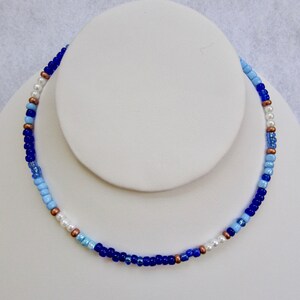 Blue Choker Necklace - Multicolor Blue Choker - Seed Bead Choker - Boho Choker - Beaded Choker - Surfer Choker - Choker for Surfer