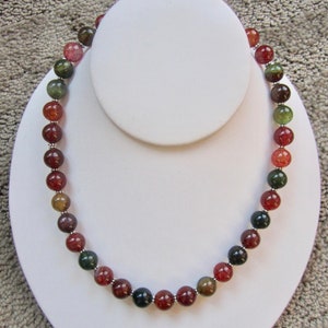 Orange Agate Necklace - Green Agate Necklace - Autumn Necklace - Orange Necklace - Multicolored Necklace - Fall Colored Necklace