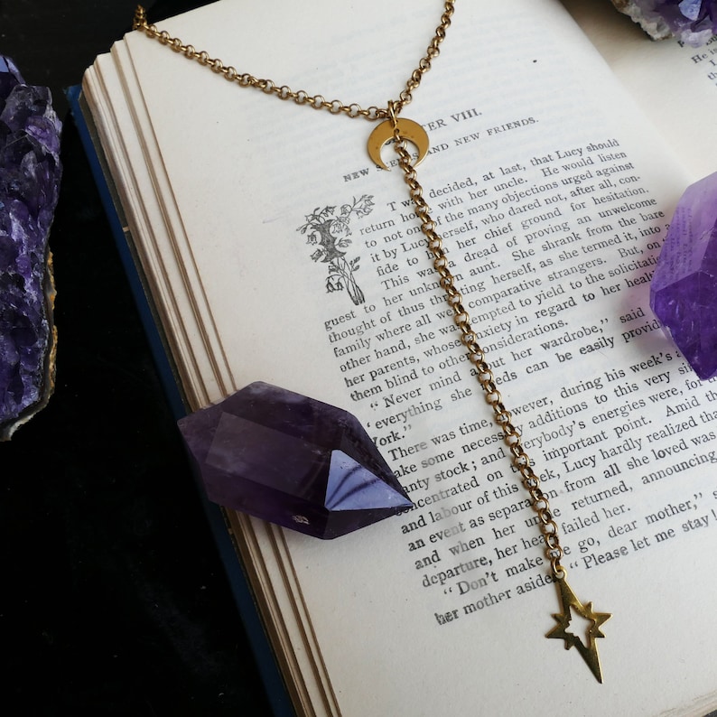 Witchy Necklace brass moon and star necklace modern witch style moon child gifts wiccan gifts modern witch necklace moon charm necklace