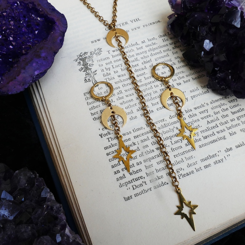 Witchy Necklace brass moon and star necklace modern witch style moon child gifts wiccan gifts modern witch necklace moon charm necklace