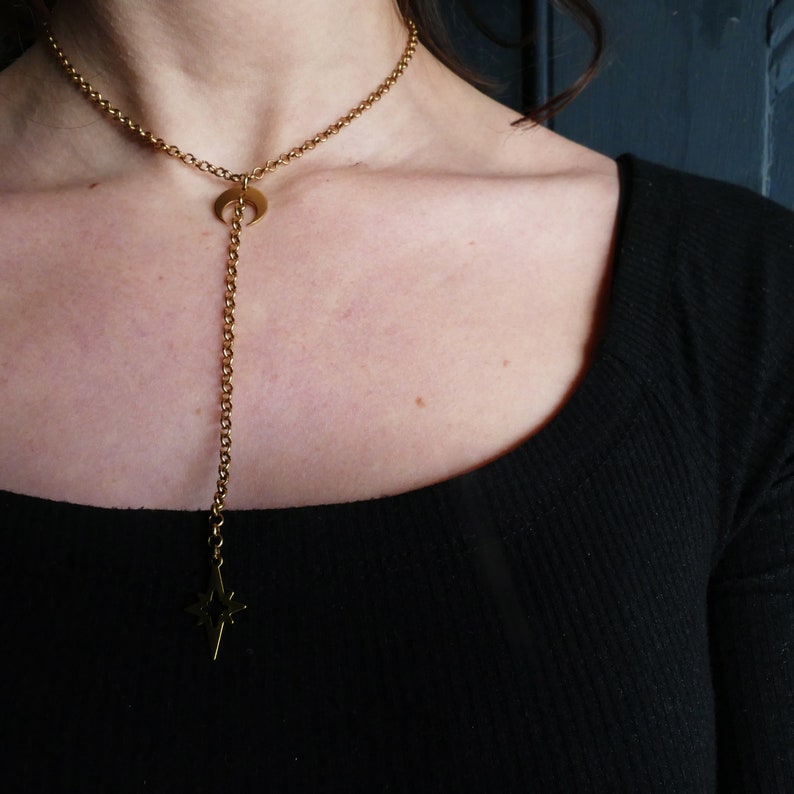 Witchy Necklace brass moon and star necklace modern witch style moon child gifts wiccan gifts modern witch necklace moon charm necklace