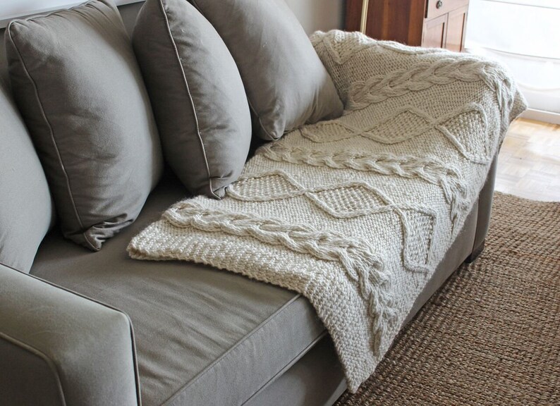 Large Knit Blanket in Merino Wool Cable Knit Blanket Etsy