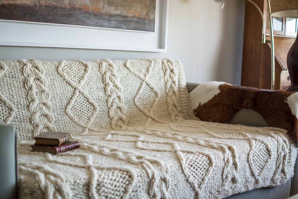 Large knit blanket in Merino Wool Cable Knit Blanket Etsy