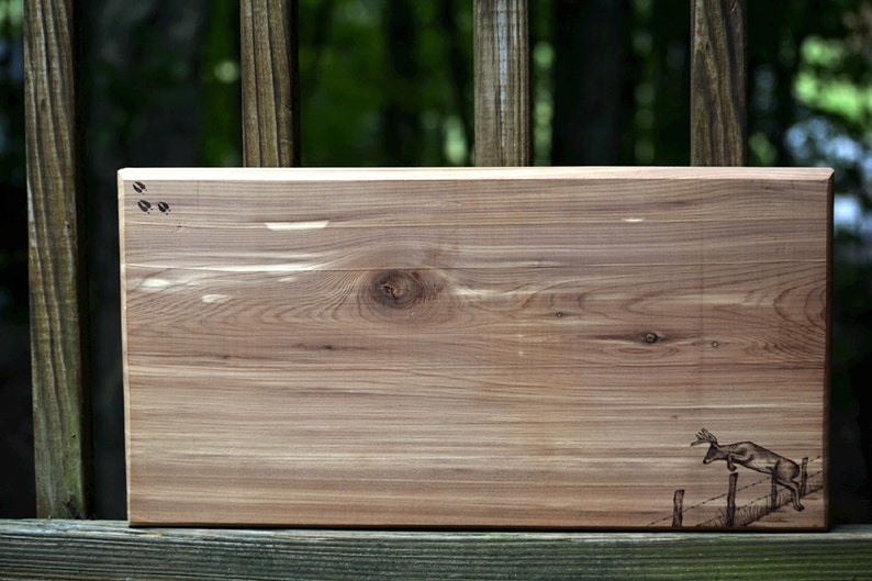 Wood Burned Cedar Cutting Board with Whitetail Buck