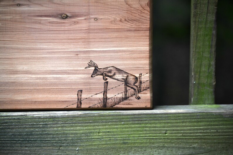 Wood Burned Cedar Cutting Board with Whitetail Buck