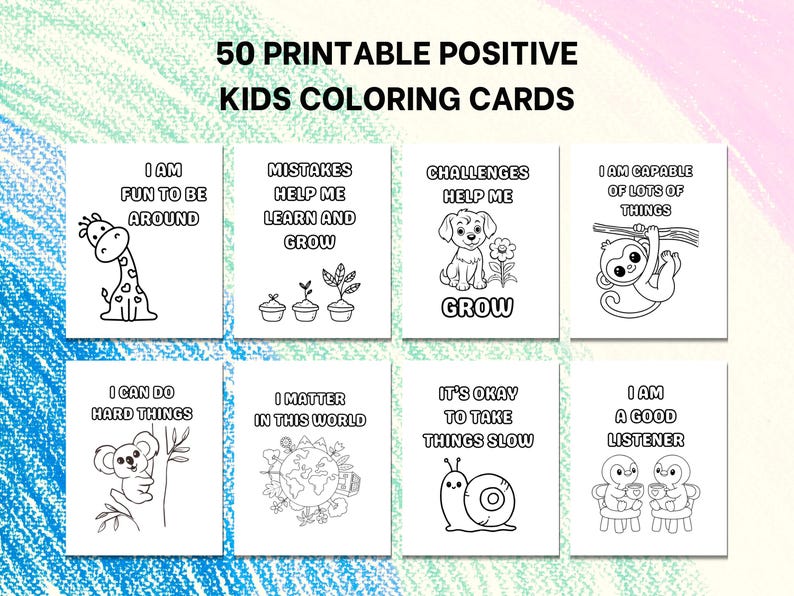 50 Printable Kids Affirmation Cards Coloring Pages, Positive ...