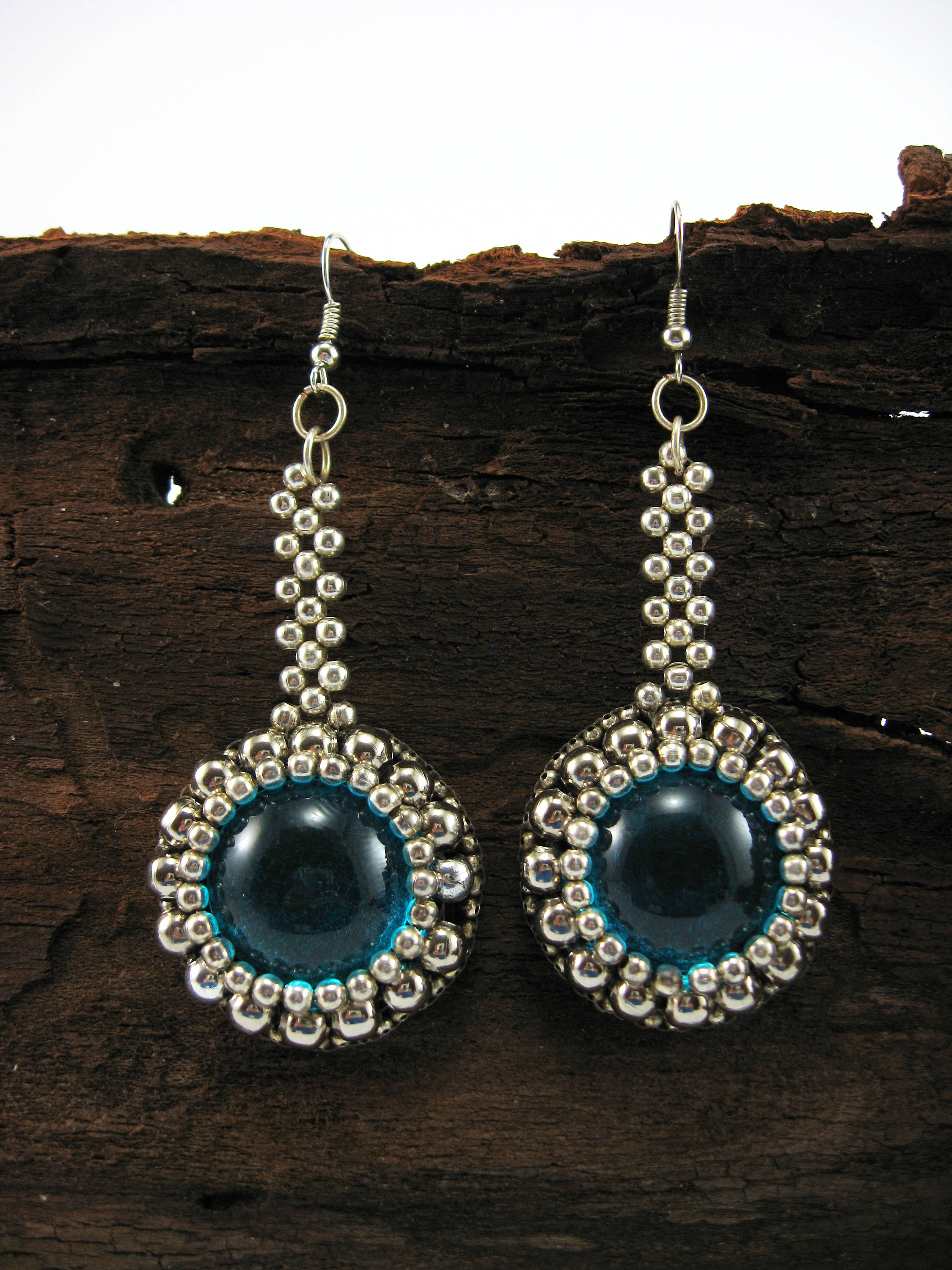 Sky Blue Earrings, Embroidered Earrings, Long Beaded Earrings, Elegant Earrings, Dichroic