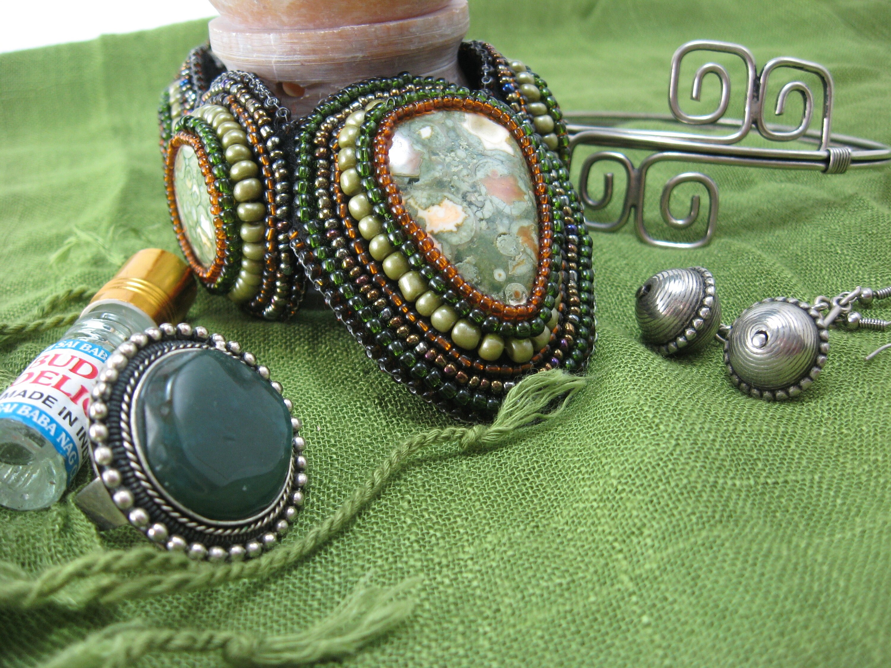 Beaded Necklace With Green Jasper Gemstones Beadwork Jasper | Etsy