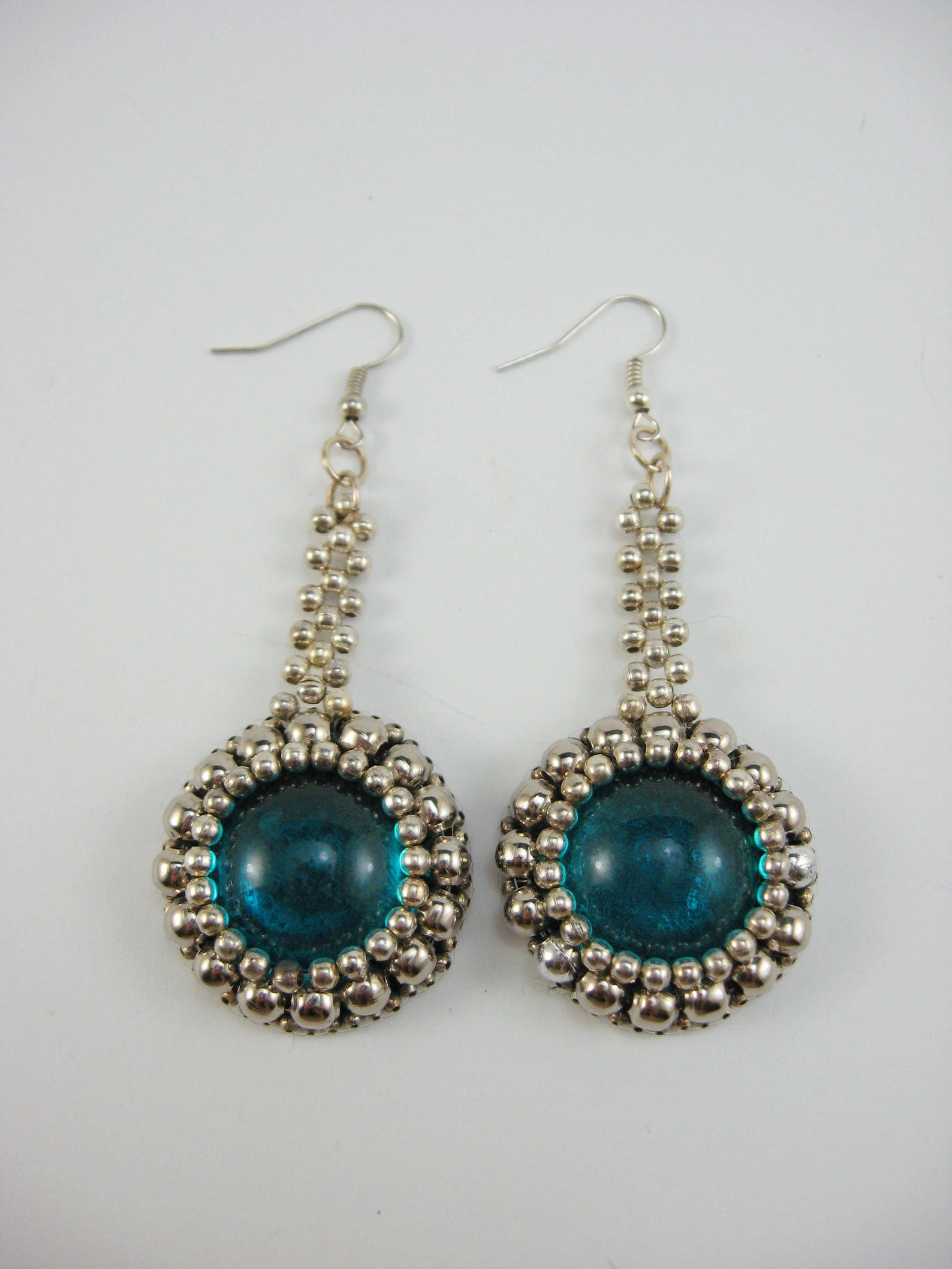 Sky Blue Earrings, Embroidered Earrings, Long Beaded Earrings, Elegant Earrings, Dichroic