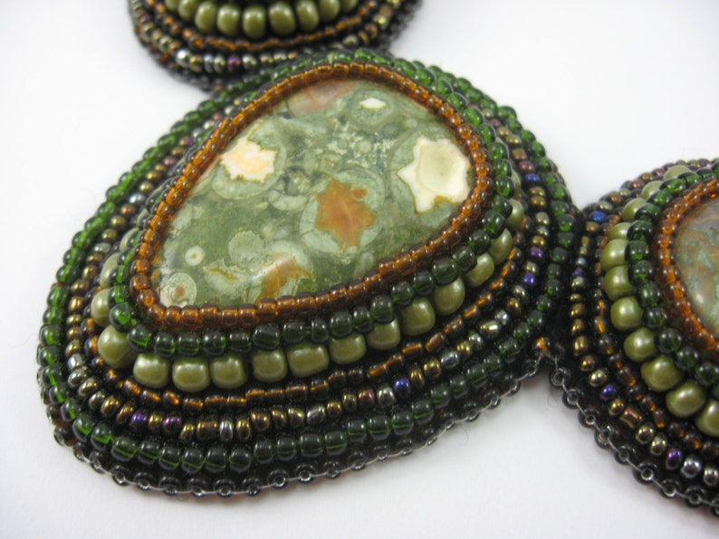 Beaded Necklace With Green Jasper Gemstones, Beadwork, Jasper Necklace, Beaded Jewelry, Boho Necklace, Statement Necklace, Gift for Her image 5