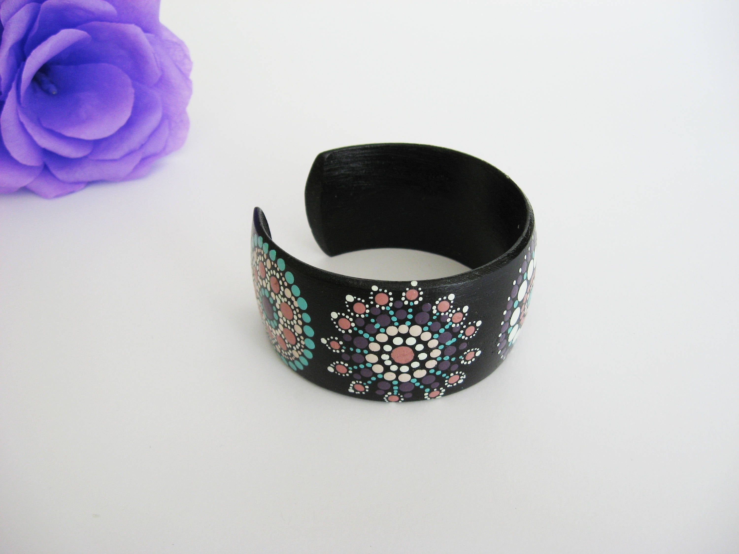 Wooden Bracelet Mandala Bangle Bohemian Jewelry Bracelets Etsy