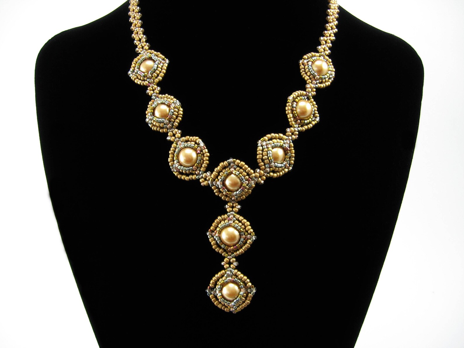 Pearl Statement Necklace, Pearl Bib Necklace, Orange Boho Necklace, 5th