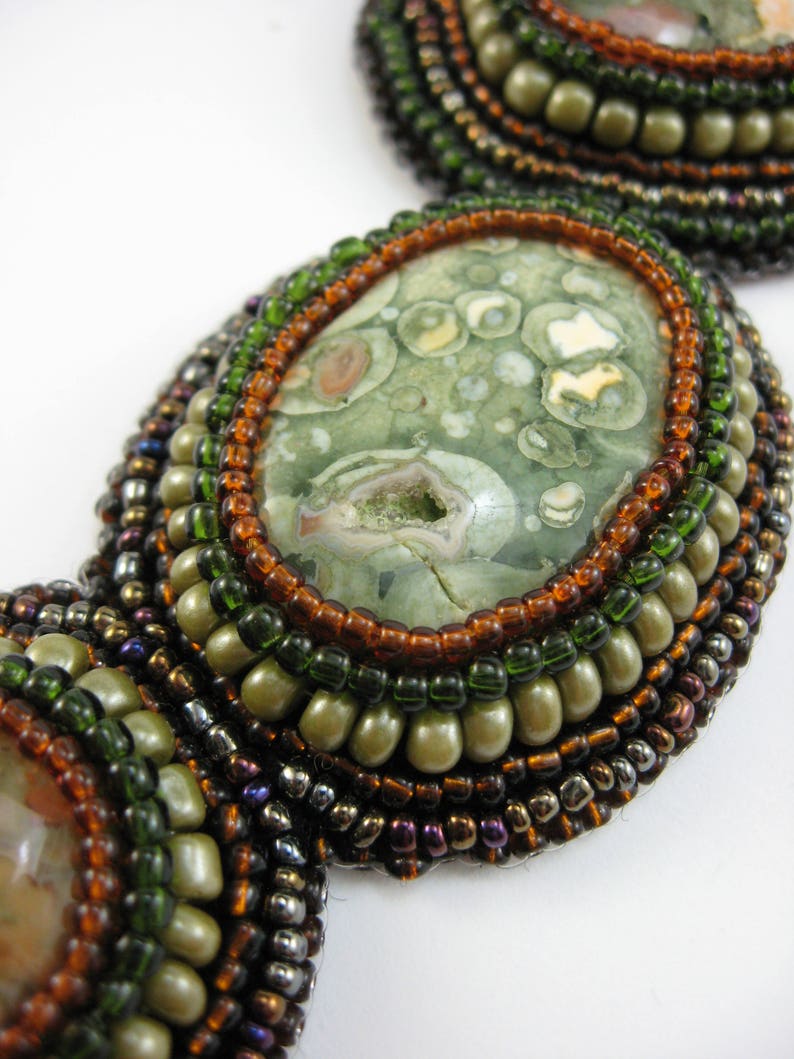 Beaded Necklace With Green Jasper Gemstones, Beadwork, Jasper Necklace, Beaded Jewelry, Boho Necklace, Statement Necklace, Gift for Her image 4