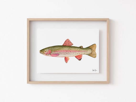 Rainbow Trout Print, Fish Painting Wall Decor, Fly Fishing Art