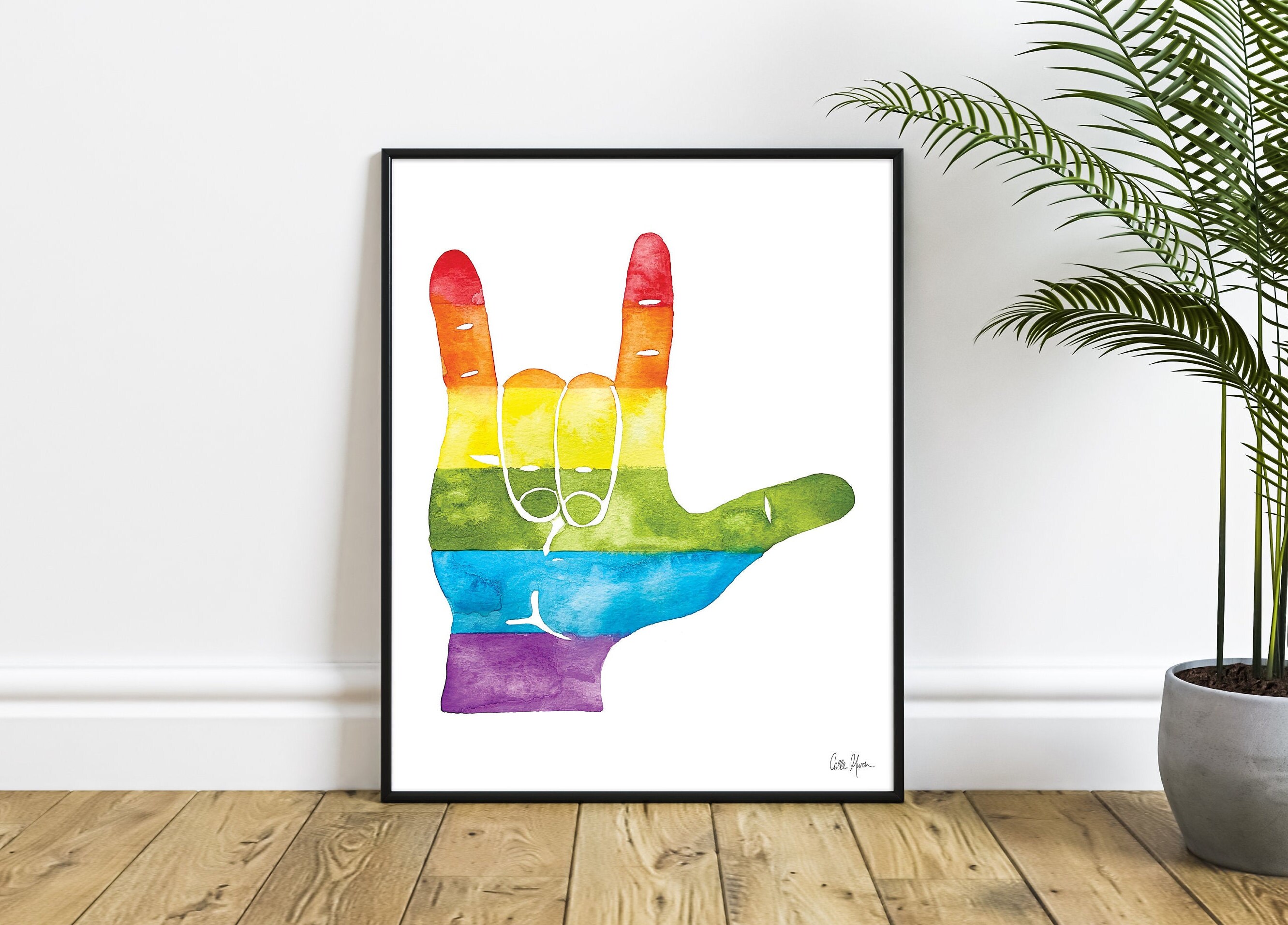 Rainbow I Love You Sign Watercolor Print Colorful Sign | Etsy