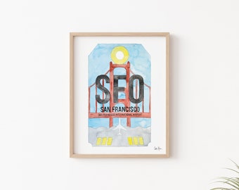 San Francisco Art Print, Airport Code Art, Vintage Style Luggage Tag ...