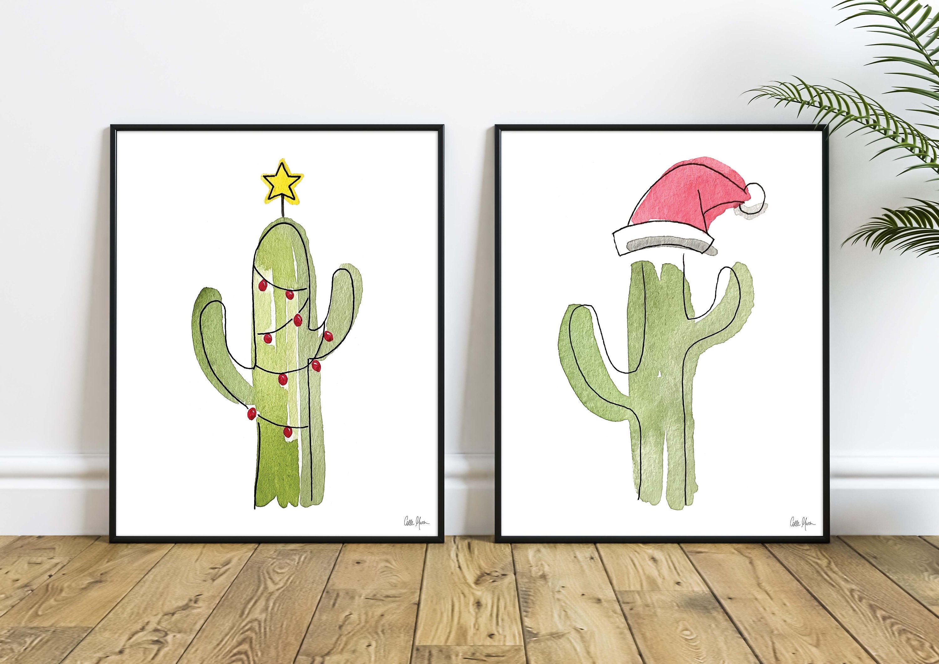 Christmas Cactus Tree Print Christmas Wall Decor Watercolor | Etsy