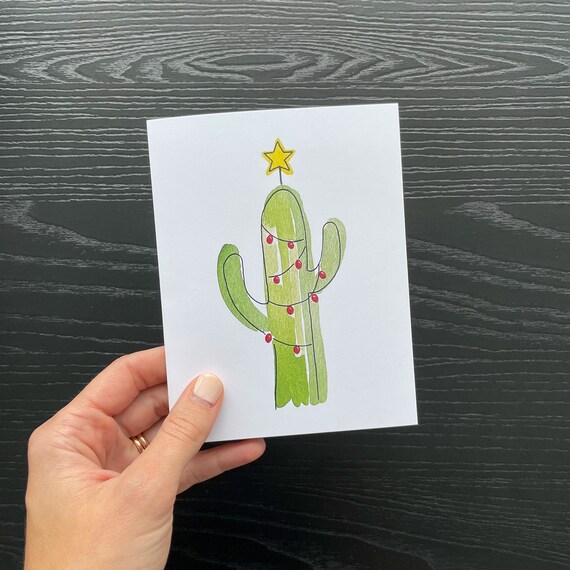 Aquarell Kaktus Weihnachtsbaum Karte: Wsten Weihnachtskarte - Etsy.de