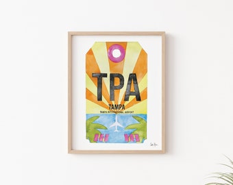 Tampa Print, TPA Airport Code Art, Luggage Tag Art, Travel Poster