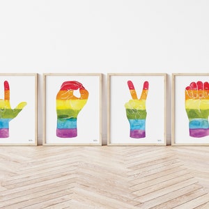 LOVE Sign Language Prints: Rainbow Watercolor ASL Art Set