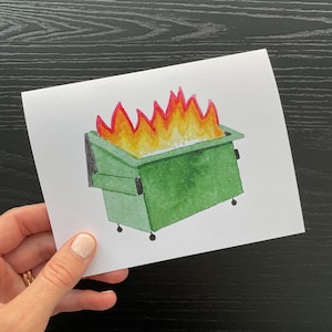 Incendie de benne à ordures, ordures ménagères, carte drôle, carte simple