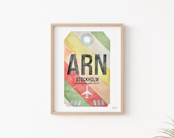 Airport Code Art Print, 8 Custom Tag Designs on 1 Print (many