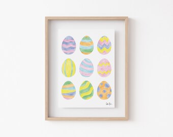 Watercolor Easter Egg Print, Pastel Spring Decor