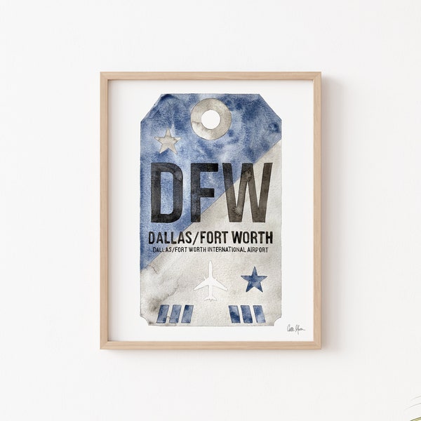 Dallas Fort Worth Print, DFW Airport Code Art, Luggage Tag Art, Travel Poster