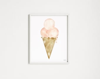 Ice Cream Cone Print, Summer Wall Decor, Pastel Nursery Art, Kids Room Wall Decor