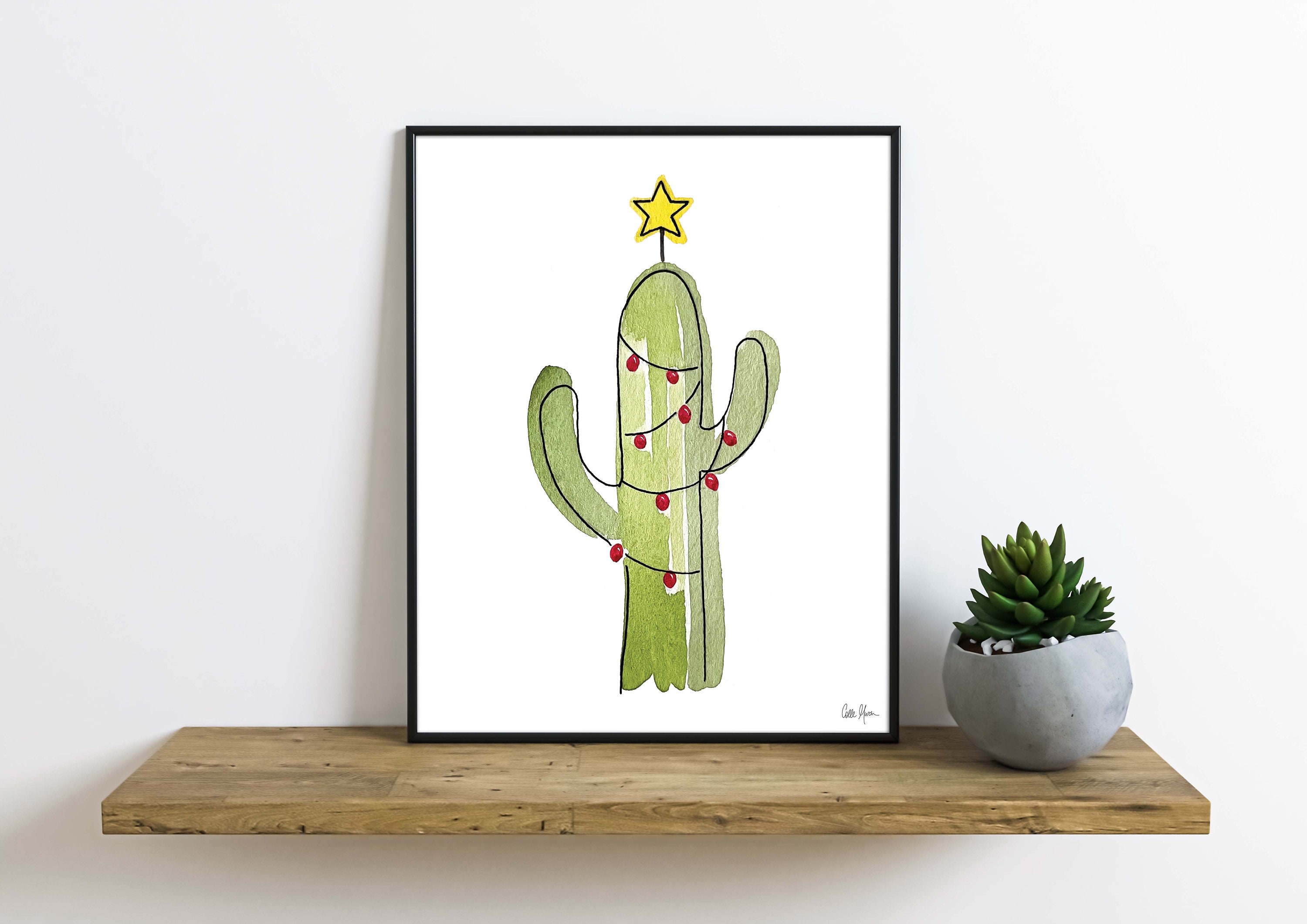 Christmas Cactus Tree Print Christmas Wall Decor Watercolor | Etsy