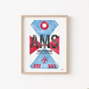 Amsterdam Print, Schiphol Airport Code Art, Luggage Tag Art, Travel Poster