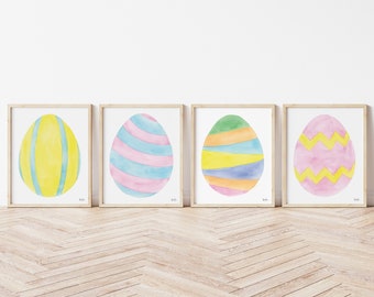 Easter Egg Watercolor Print Set: Pastel Spring Wall Art