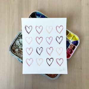 Pink Hearts Original Watercolor Painting: Valentines Nursery Decor