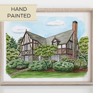 Retrato de casa en acuarela personalizado: ilustración de casa pintada a mano