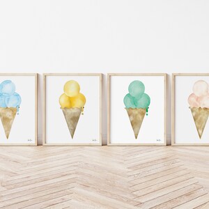 4er Set Eistüte Prints, Sommer Wanddeko, Pastell Kunst fürs Kinderzimmer, Kinderzimmer Wanddeko
