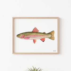 Print regenboogforel, visschilderij wanddecoratie, vliegviskunst, kunst aan de muur cabine