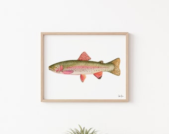 ニジマスのプリント：水彩画の魚の絵画、キャビンの壁アート