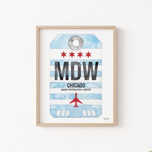 Chicago Print, Midway Airport Code Art, Luggage Tag Art, Travel Poster