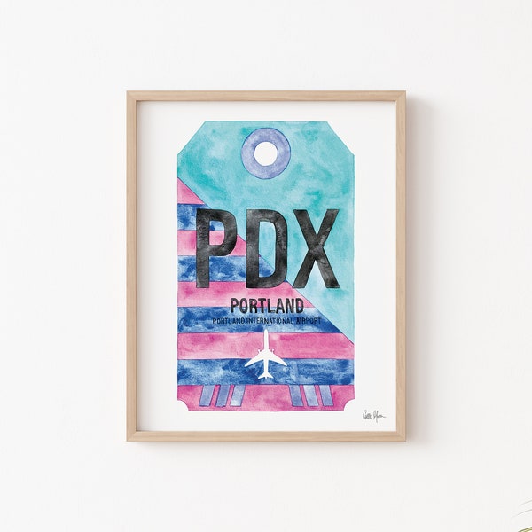 Portland Print, PDX Airport Code Art, Luggage Tag Art, Travel Poster, Travel Wall Decor