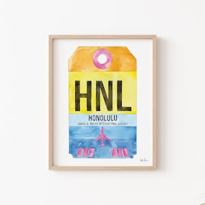 Honolulu Print, Daniel K. Inouye Airport Code Art, Luggage Tag Art, Travel Poster