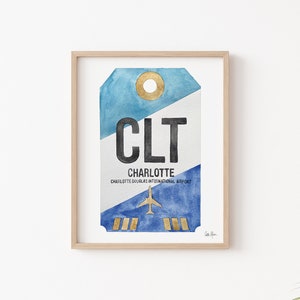 Charlotte Print, CLT Airport Code Art, Luggage Tag Art, Charlotte Poster