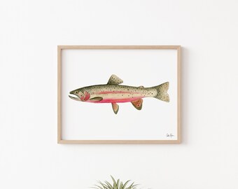 カットスロートトラウトのプリント：水彩画、フライフィッシングアート