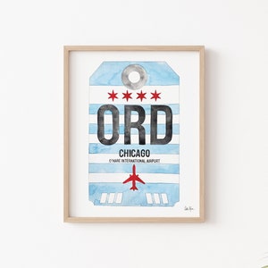 Chicago Print, O&#39;Hare Airport Code Art, Luggage Tag Art, Travel Poster