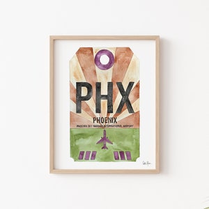 Phoenix Print, Sky Harbor Airport Code Art, Luggage Tag Art, Travel Poster
