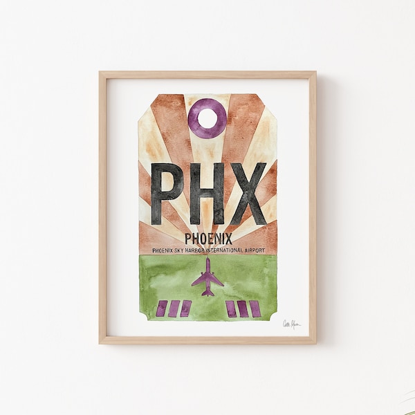 Phoenix Print, Sky Harbor Airport Code Art, Luggage Tag Art, Travel Poster