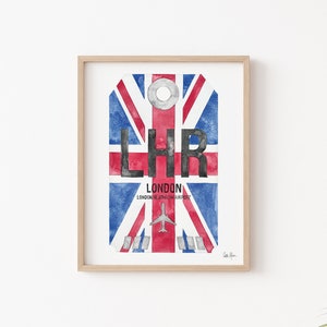 London Print, Heathrow Airport Code Art, Luggage Tag Art, Travel Poster