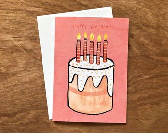 Birthday Cake Card, Birthday Card, Greeting Card, Pink Birthday Card, Birthday Cake Card, Happy Birthday Card, Gift for Her, Birthday Gift