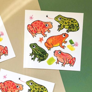 Frog Print, Frog Art Print, Colourful Art Print, Cute Frog Illustration, Cute Frogs, Cute Frog Art, Postcard Art Print, Toad Print, Frogs image 1